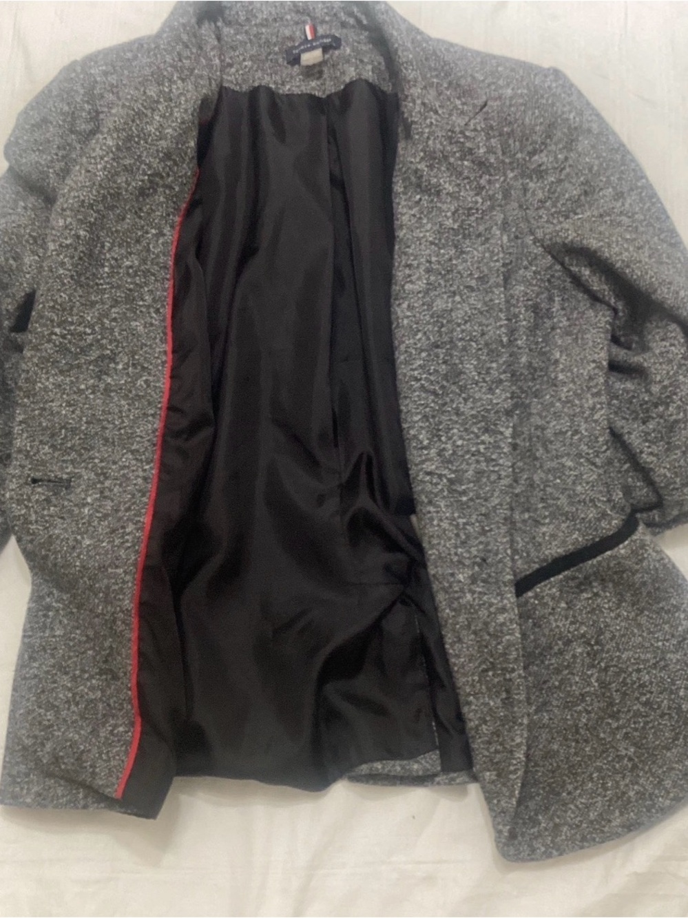 Tommy Hilfiger Women’s Blazer Sz 12 Gray Tweed Elbow Patch Jacket Preppy - Picture 11 of 11